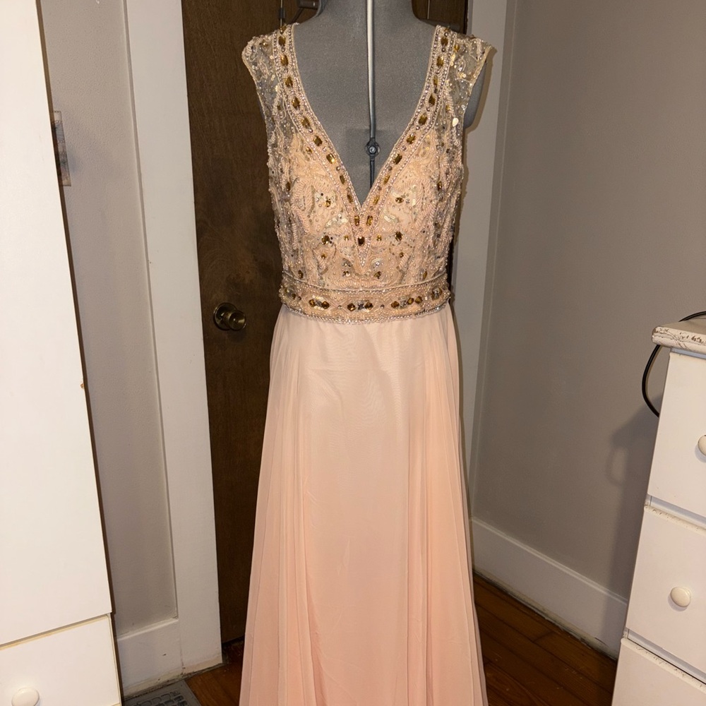Floor length blush/peach open back size 12